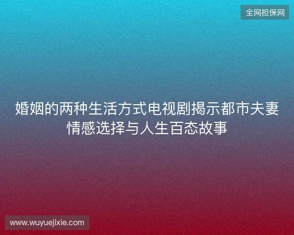 婚姻的两种生活方式电视剧揭示都市夫妻情感选择与人生百态故事 婚姻的两种生活方式电视剧揭示都市夫妻情感选择与人生百态故事